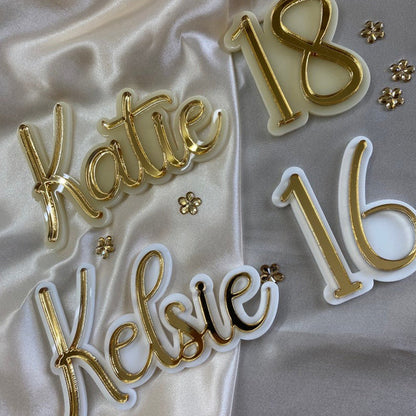 Double layered acrylic cake topper / cake charm - Name and Number
