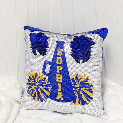 Personalized Cheerleader Sequin Pillow Cover, Senior Banquet Gift
