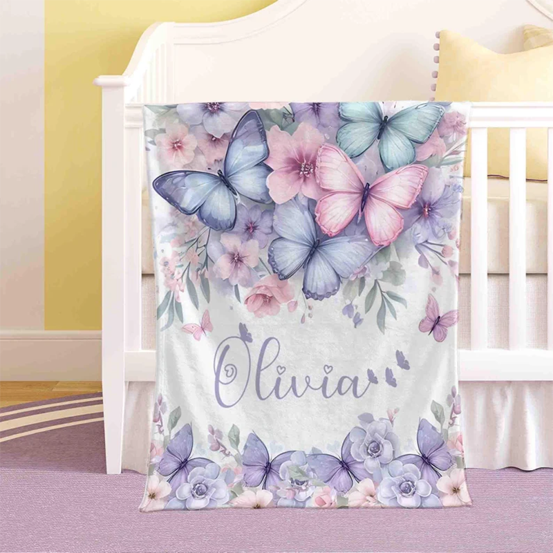Personalized Butterfly Nursery Blanket Custom Baby Name Blanket