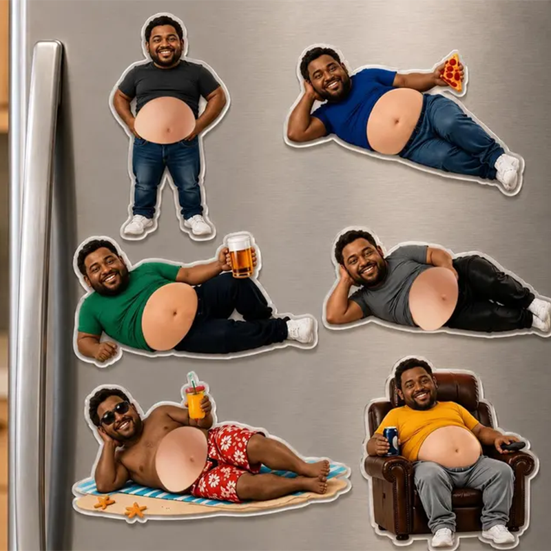 Funny Daddy Face Squishy Belly Fridge Magnet, Personalized Father's Day Gift For Husband