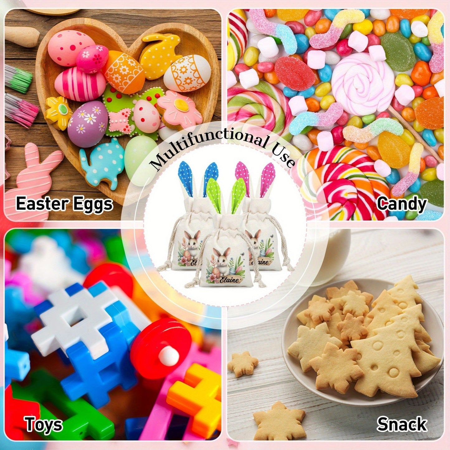 Customizable Easter Bunny Ear Gift Bag with Personalized Name