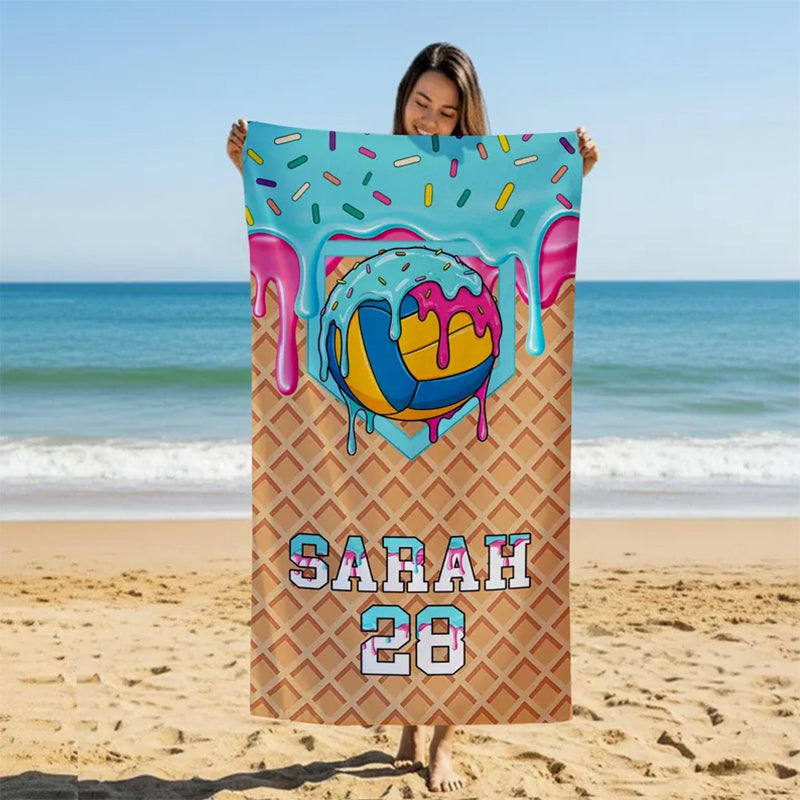 Personalized Ice Cream Drip Baseball Beach Towel For Boys