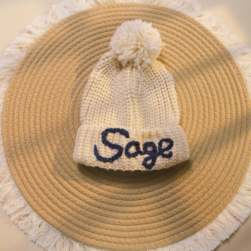 Custom Name Kid's Winter Hat, Handmade Embroidered Baby Hat, Personalized Baby Beanie, Knit Toddler Beanie
