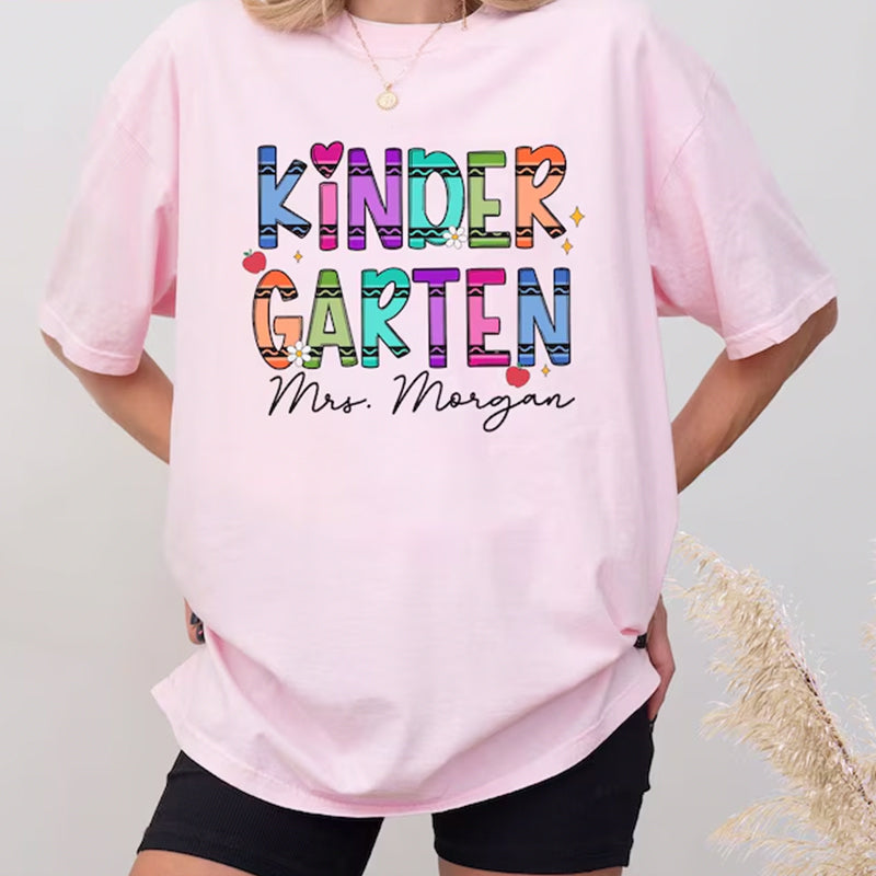 Personalized Kindergarten Teacher Shirt, Personalized Teacher Crayon Shirt