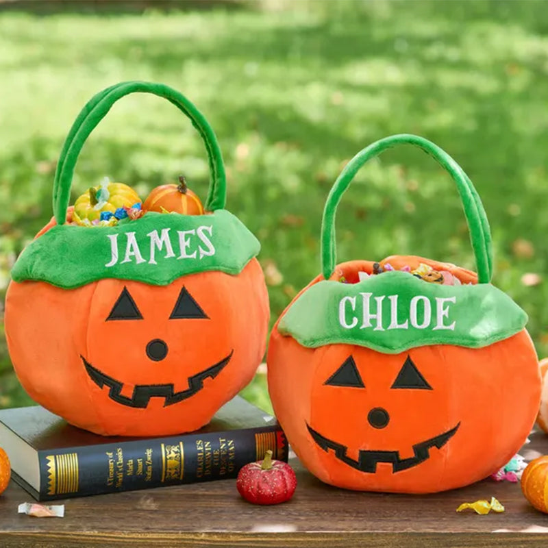 Personalized Halloween Basket - Custom Pumpkin Bucket with Name