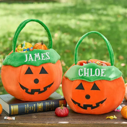 Personalized Halloween Basket - Custom Pumpkin Bucket with Name