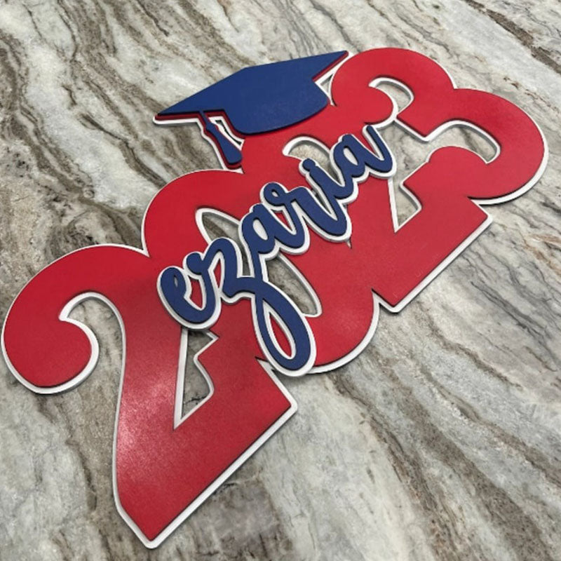 Deluxe Grad Sign, Personalized Name, Graduation Cap Wood Sign