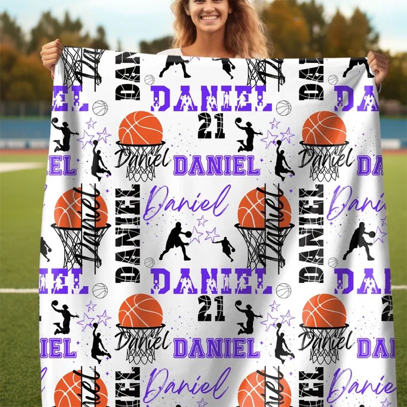 Basketball Girl or Boy Personalized Blanket, Custom Name Basketball Throw