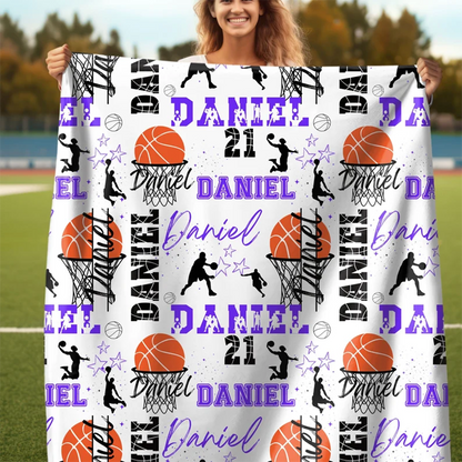 Basketball Girl or Boy Personalized Blanket, Custom Name Basketball Throw