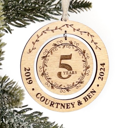 5th Anniversary Gift Ornament / Wooden Laser Engraved Ornament