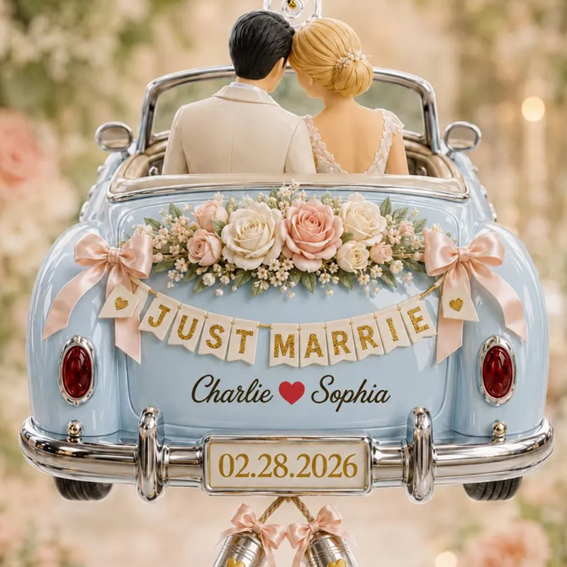 Personalized Just Married Wedding Car Ornament