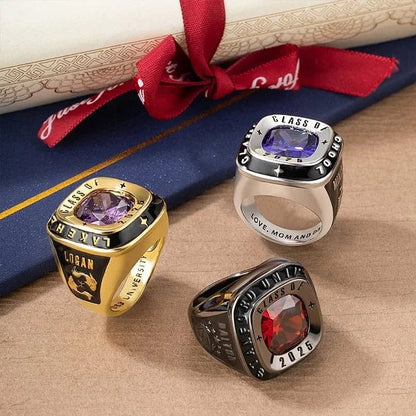 Personalized Engraved Stamp Ring with Birthstone Graduation Gift