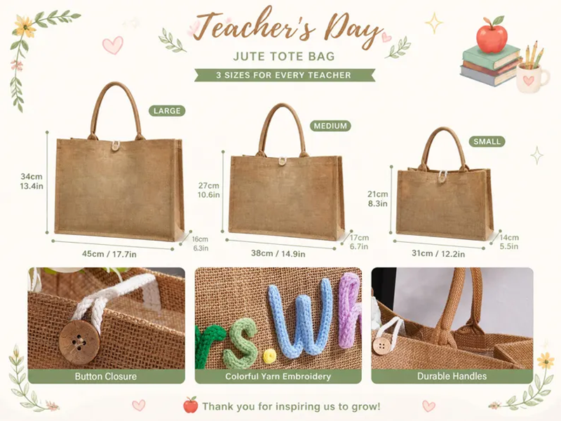 Personalized Burlap Teacher Tote Bag,Custom Crochet Name Tote Bag