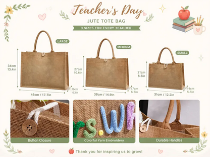 Personalized Burlap Teacher Tote Bag,Custom Crochet Name Tote Bag