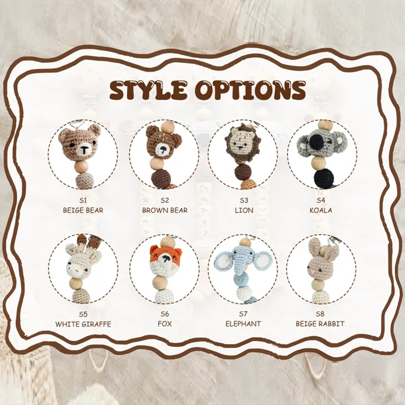 Personalized Crochet Pacifier Clip, Neutral Boho Pacifier Holder, Custom Name Baby Accessory