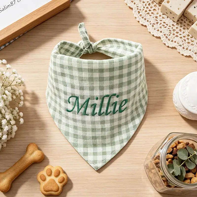 Custom Embroidered Gingham Dog Bandana