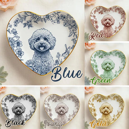 Custom Pet Portrait Jewelry Dish: Toile De Jouy Ceramic Trinket Dish