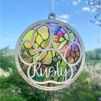 personalized name, dog / cat/ pet remembrance, paw with saying and name