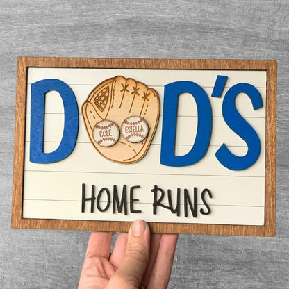 Father's Day Gift from Kids Personalized Dad's Home Runs Wood Sign