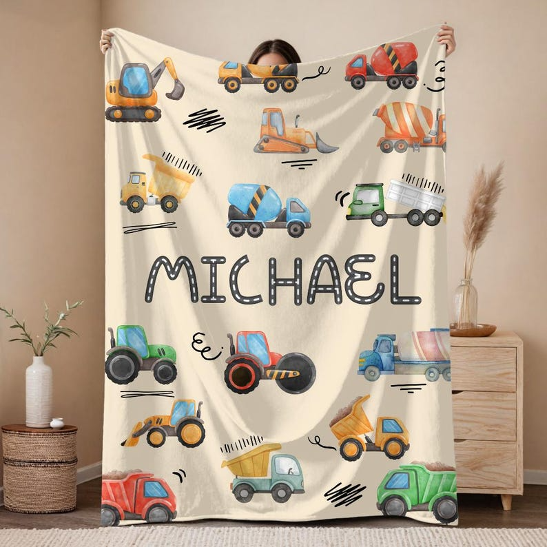 Personalized Construction Blanket for Kids – Custom Name Blanket