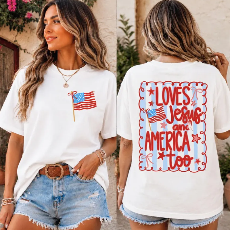 Loves Jesus and America Too Shirt Sweatshirt, 4th of July Patriotic