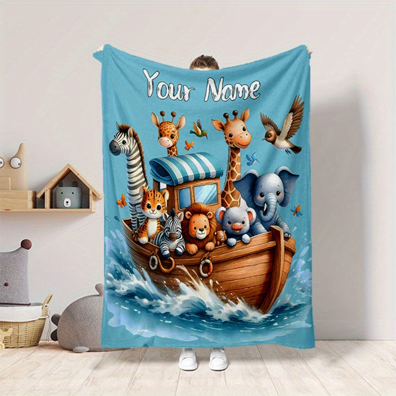 Custom Name Animal Family Flannel Blanket - Soft & Warm