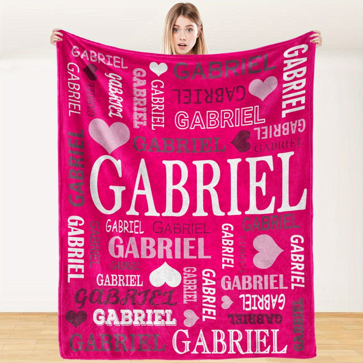Custom Name Blanket - Personalized Flannel Throw with Heart & Star Design