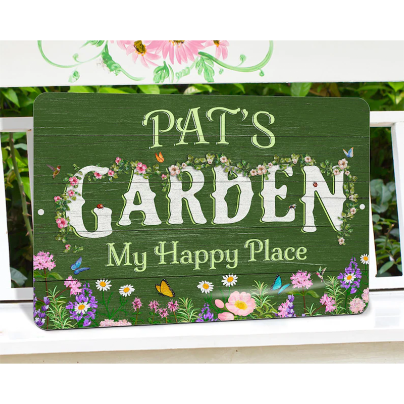 Personalized Flower Garden Sign: Weathered Wood Design, Metal Garden Decor