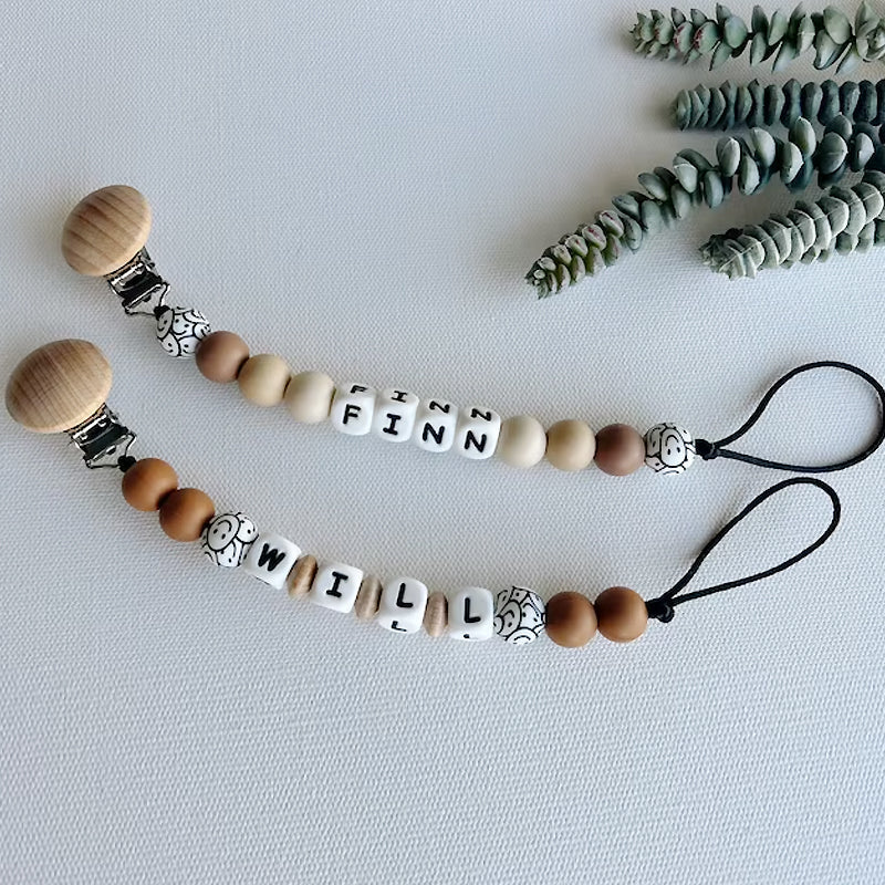 Neutral Personalized Custom Pacifier Clip | Custom Baby Name | Personalized Baby Gift | Baby Shower | Newborn Gift | Smiley | Checkered Clip