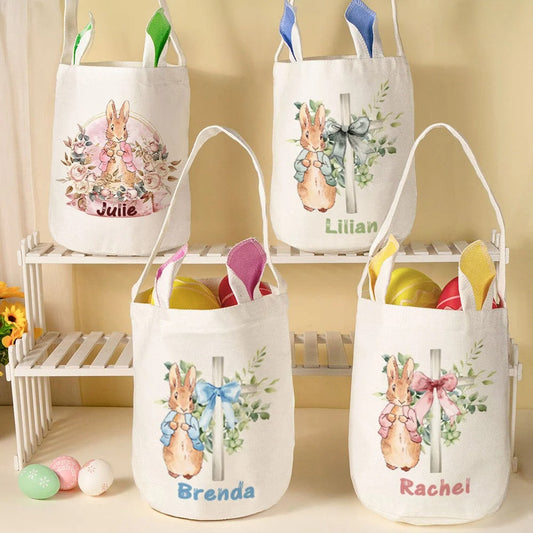 Personalized Floral Cross Peter Rabbit Ears Easter Basket