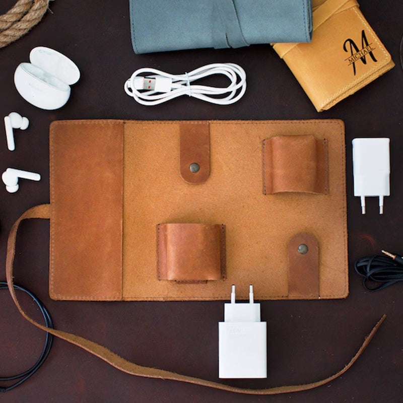 Custom Leather Cord Holder, Personalized Cable Organizer