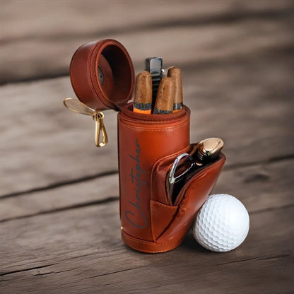 Personalized Travel Cigar Humidor Case with included accessories for Golf Lovers Gift