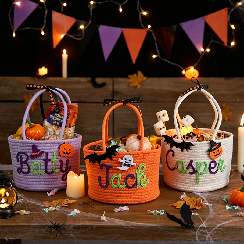 Custom Halloween Treat Bag with Name – Trick or Treat Basket, Personalized Candy Tote