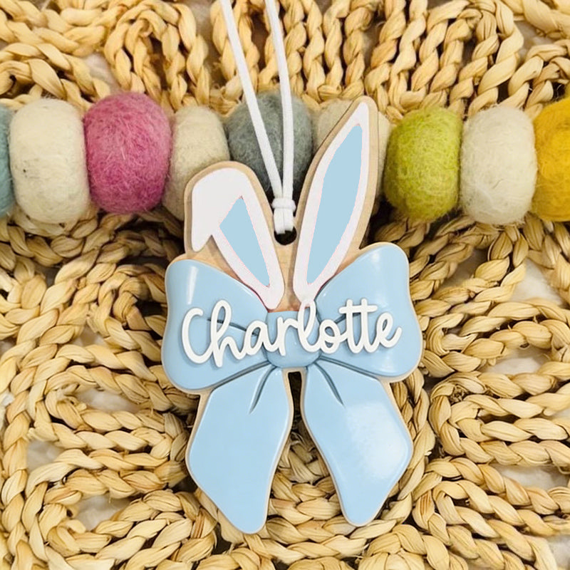 Bunny Ears Bow Name Tag | Easter Basket Tag