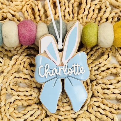 Bunny Ears Bow Name Tag | Easter Basket Tag