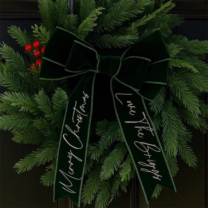 Personalised Velvet Christmas Wreath Bow