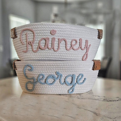Personalized baby shower rope cotton baskets
