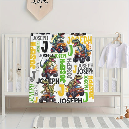 Personalized Dinosaur Truck Flannel Throw Blanket