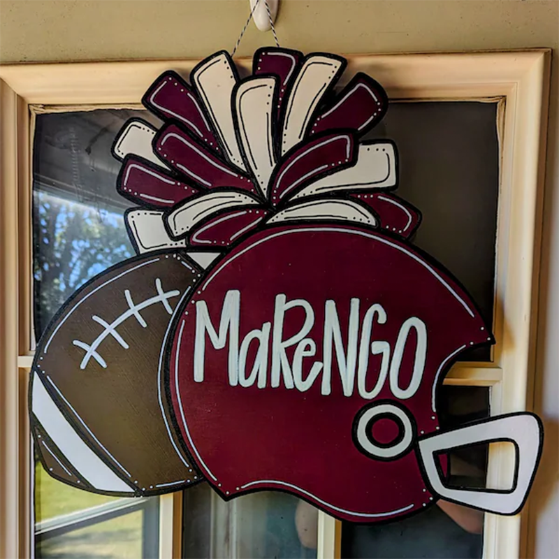 Hand Painted Custom Personalized Football Cheerleader Game Day Door Hanger