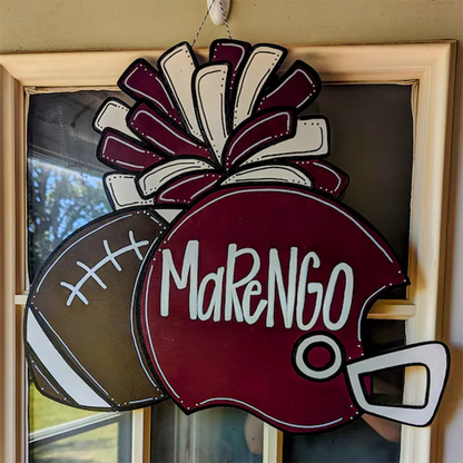 Hand Painted Custom Personalized Football Cheerleader Game Day Door Hanger