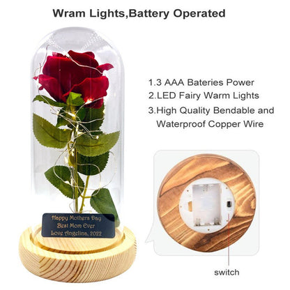 Personalized Galaxy Rose in Glass Dome with LED Light, Valentine's Day Gift