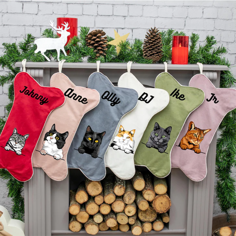 Personalized Cat Pet Velvet Christmas Stocking