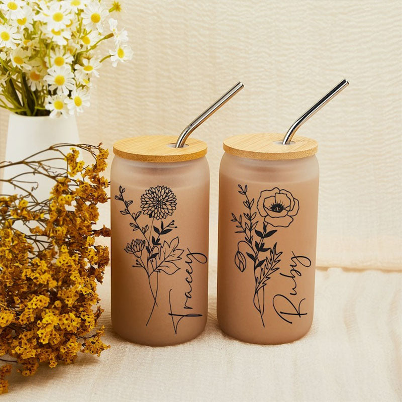 Custom Name Cup With Birth Flower,Birth Month Iced Coffee Cup