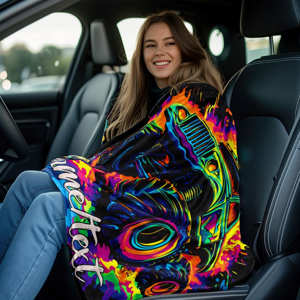 Glam Style Custom Name Monster Truck Flannel Throw Blanket