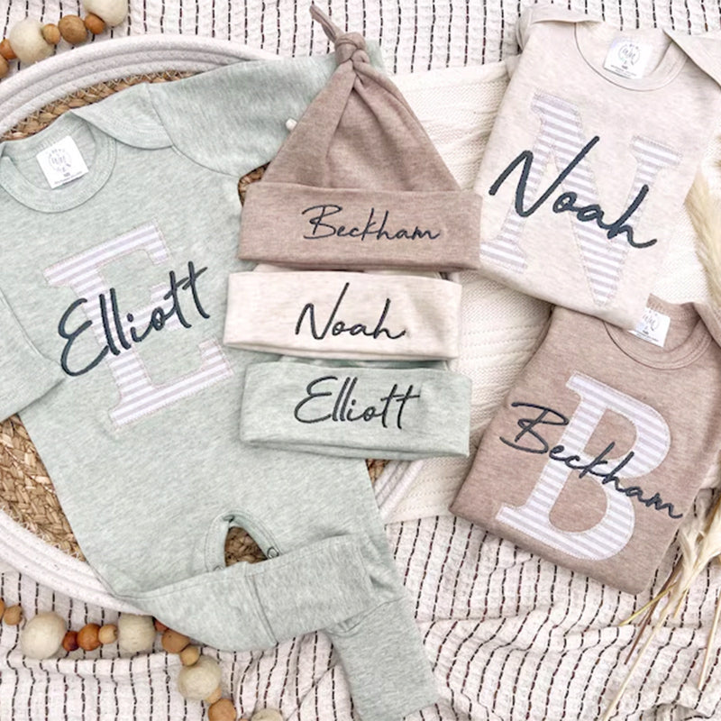 Custom coming home outfit for baby boy, personalized baby footie