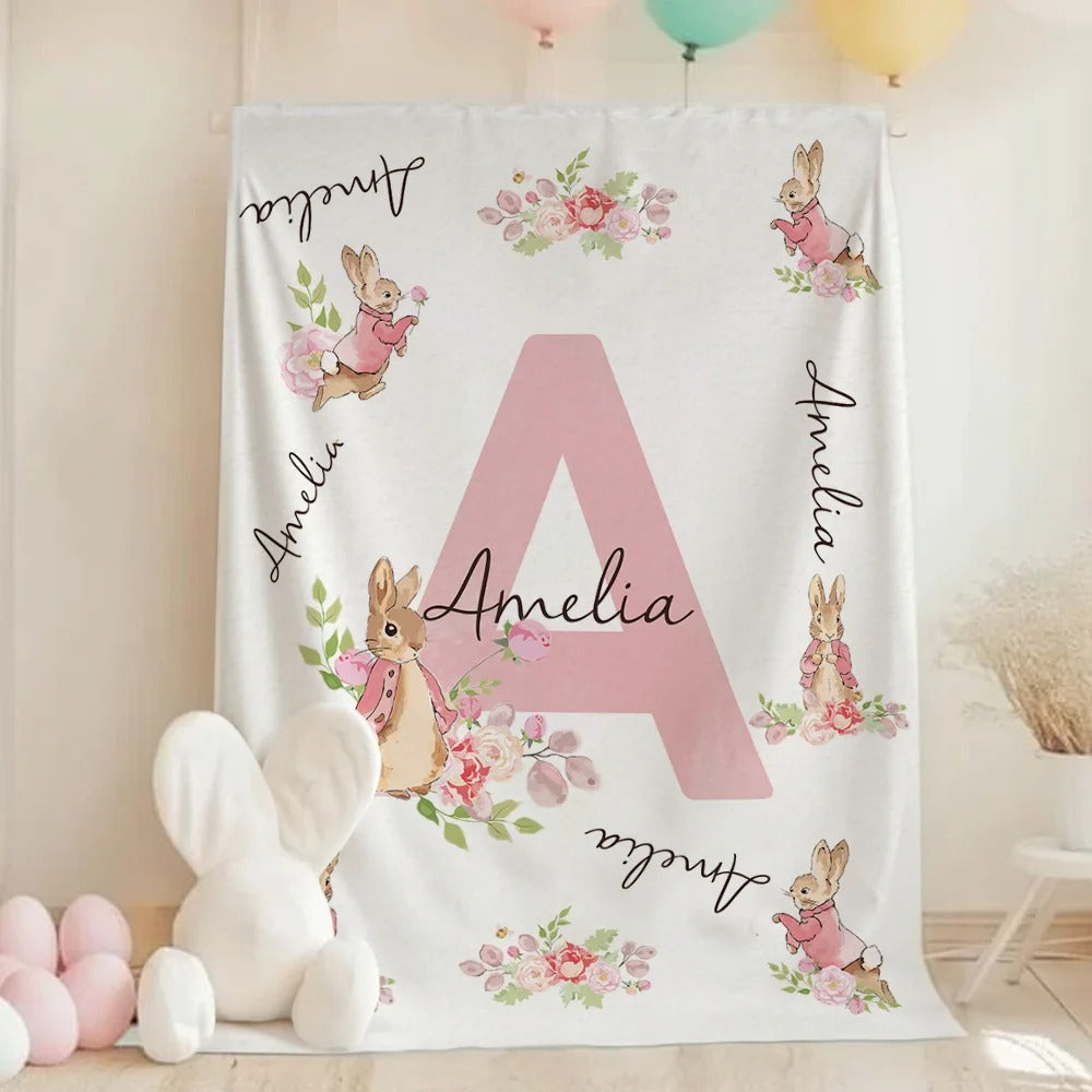 Personalize Cute Bunny Peter Rabbit Soft Throw Blanket Easter Gift for Kids