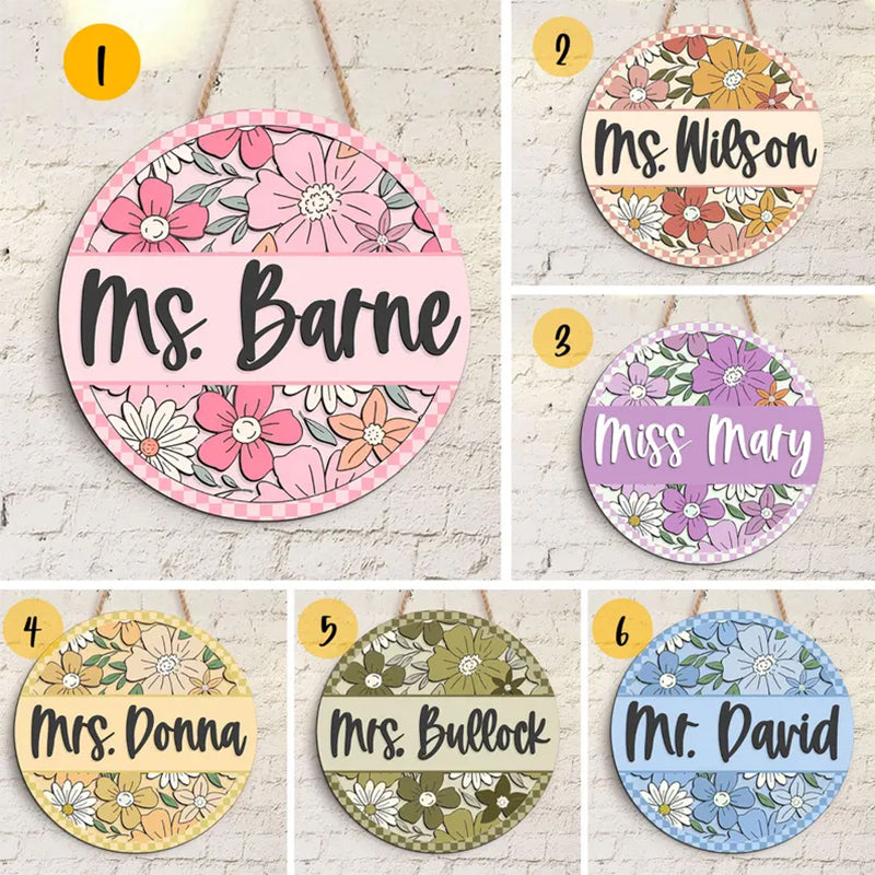 Custom 3D Teacher Door Sign: Retro Floral Classroom Decor