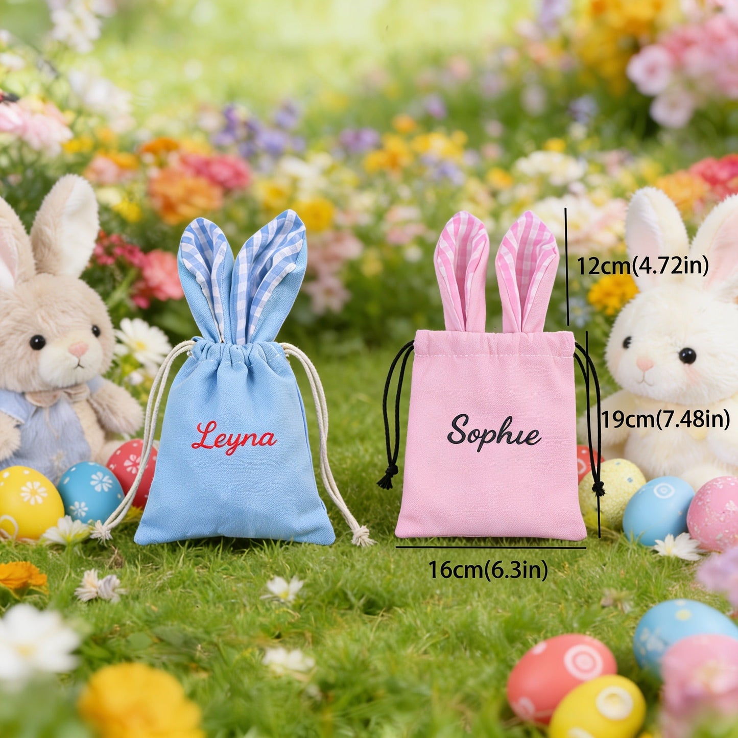 Personalized Plaid Drawstring Bag for - Custom Name, Easter Bag