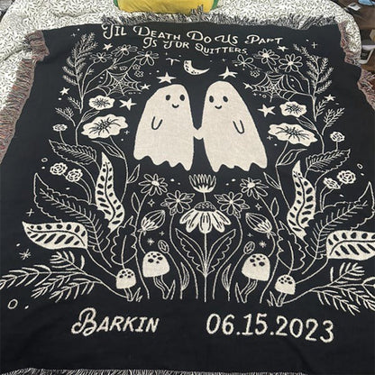 Til Death Blanket: Ghosts Woven Throw, Unique Spooky Couple Gift