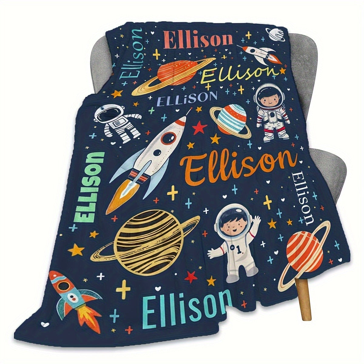Custom 1pc Creative Astronaut Name Blanket, Suitable for Sofa